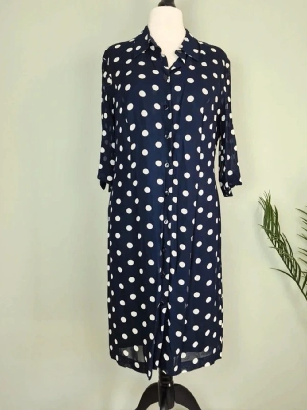 Navy Polka Dot Maxi Shirt Dress